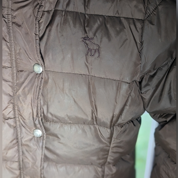 Abercrombie And Fitch Parka Jacket Womens M Long Brown Coat / Hood Down Feathers - Picture 4 of 10